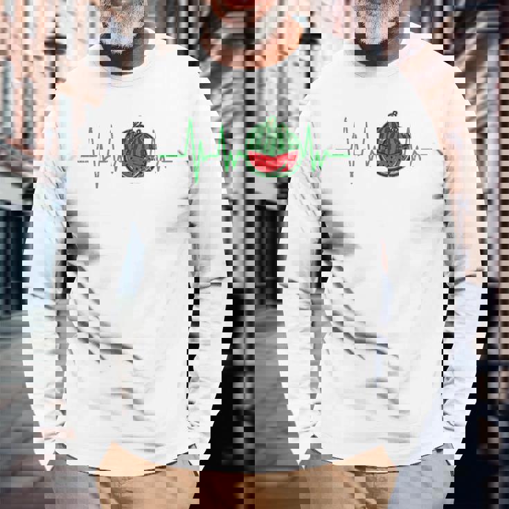 スイカ 農家 ハートビート ガーデニング 果物 農業 庭師 長袖tシャツ 長袖Tシャツ 高齢者への贈り物