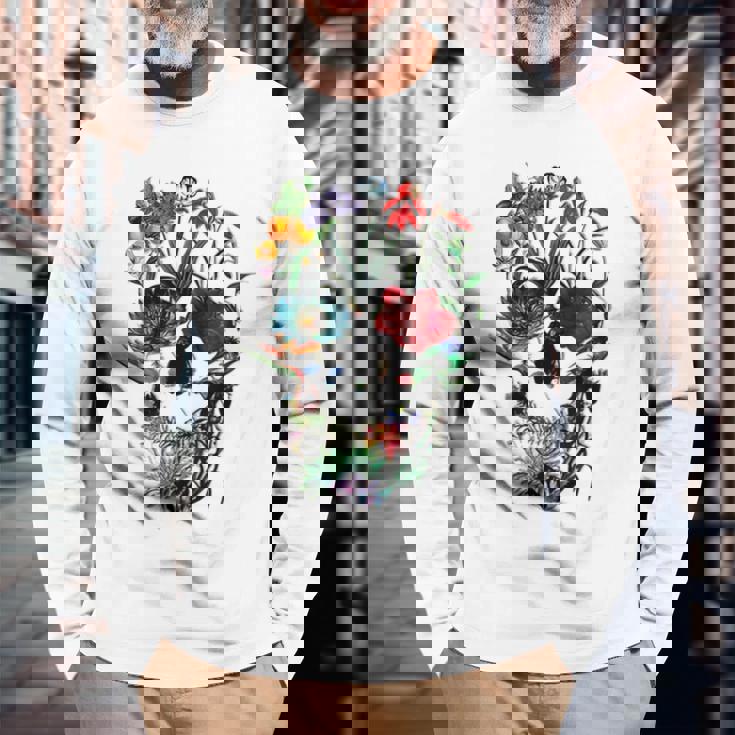 スカルフラワー チューリップ シュガースカルツリー フローラル スカルローズ 長袖Tシャツ 高齢者への贈り物