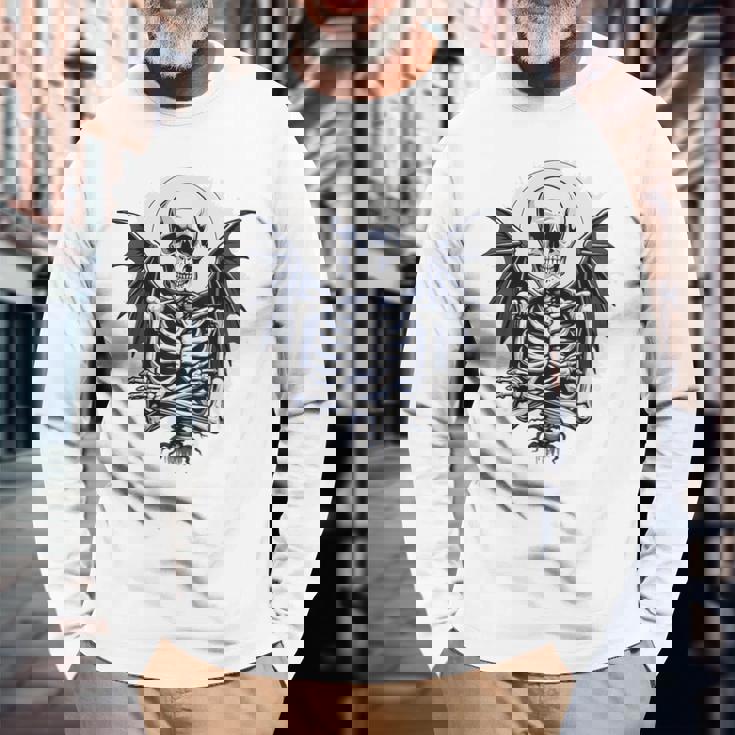 スケルトン ハロウィン コスチューム 怖い 不気味な翼 死 長袖Tシャツ 高齢者への贈り物