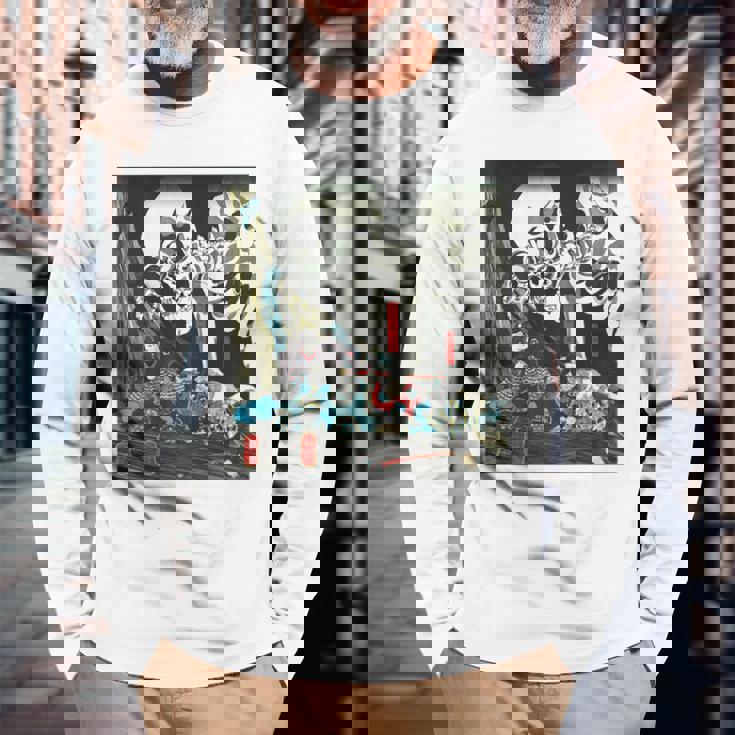 スケルトン 妖怪 歌川 国芳 日本美術 ハロウィン 相馬の古内裏 善知安方忠義伝 バックプリント 長袖Tシャツ 高齢者への贈り物