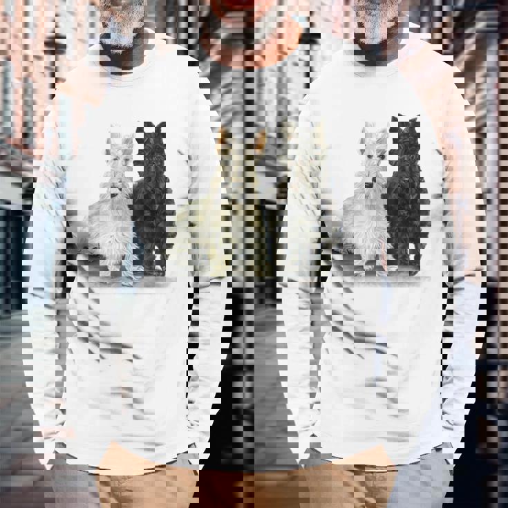スコティッシュテリア犬の所有者ペット所有者アートデザイン 長袖Tシャツ 高齢者への贈り物