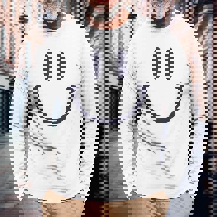 スマイリーフェイス キュート ポジティブ モチベーションアップ ハッピーススマイルフェイス 長袖Tシャツ 高齢者への贈り物