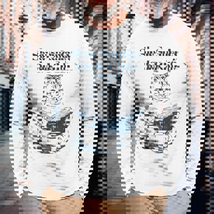 スローサンデーブッククラブ 本好きの猫 長袖Tシャツ 高齢者への贈り物
