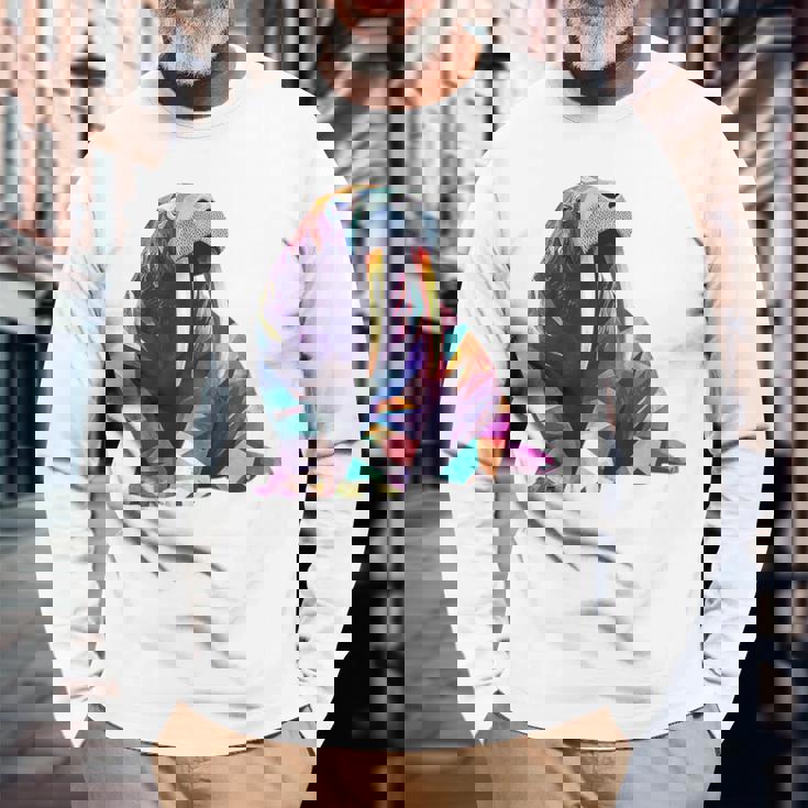 セイウチ 動物 モチーフ 作品 セイウチ 長袖Tシャツ 高齢者への贈り物