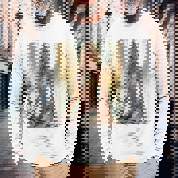 セクシーガールグラフィックtシャツ セクシーシッティングエンジェルピンナップバックプリント 長袖Tシャツ 高齢者への贈り物