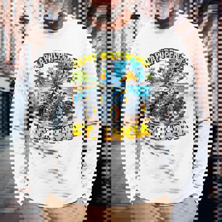 セントルシア 独立 モンスタートラックフラッグ キッズ ガールズ ティーン 長袖Tシャツ 高齢者への贈り物