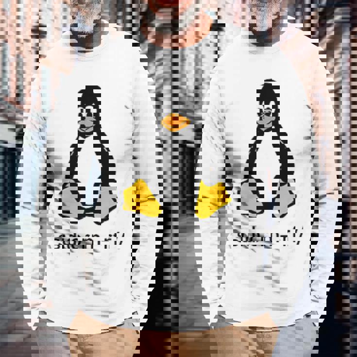 タックスlinuxペンギン-Sudorm-Rfコンピューターサイエンスコンピューター Tux Linux 長袖Tシャツ 高齢者への贈り物