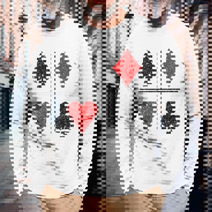 ダイヤモンド スペード ハーツ クラブ トランプスーツ ポーカー 長袖Tシャツ 高齢者への贈り物