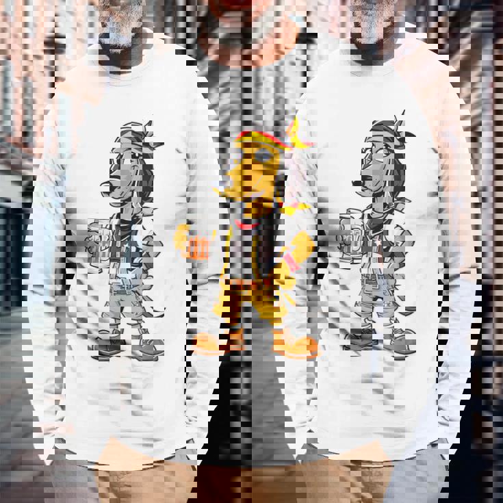 ダックスフント ドイツ服 オクトーバーフェスト レーダーホーゼン メンズ 乾杯 長袖Tシャツ 高齢者への贈り物