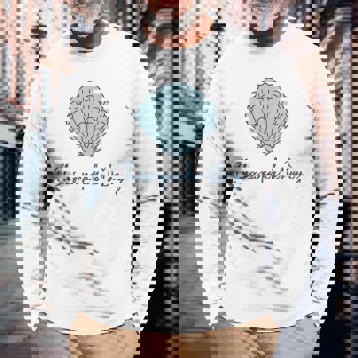 チェサピーク湾 ホタテ貝殻 貝殻 ビーチ 沿岸釣り 長袖Tシャツ 高齢者への贈り物