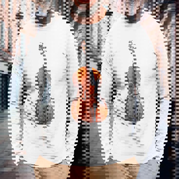 チェロ 楽器 モチーフ アート チェロ 長袖Tシャツ 高齢者への贈り物