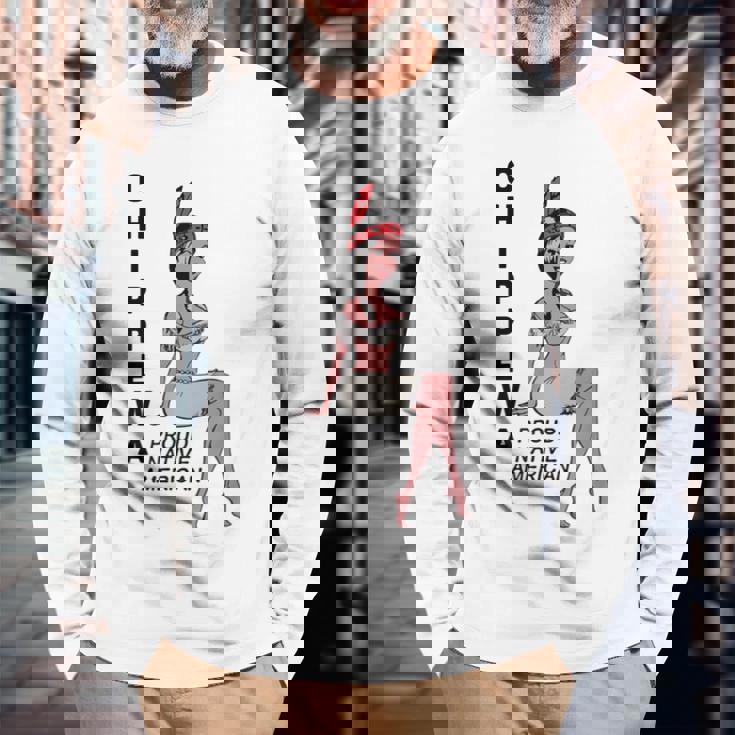 チペワ アメリカン インディアン トライブ キュート プラウド カートゥーン スクワー 長袖Tシャツ 高齢者への贈り物