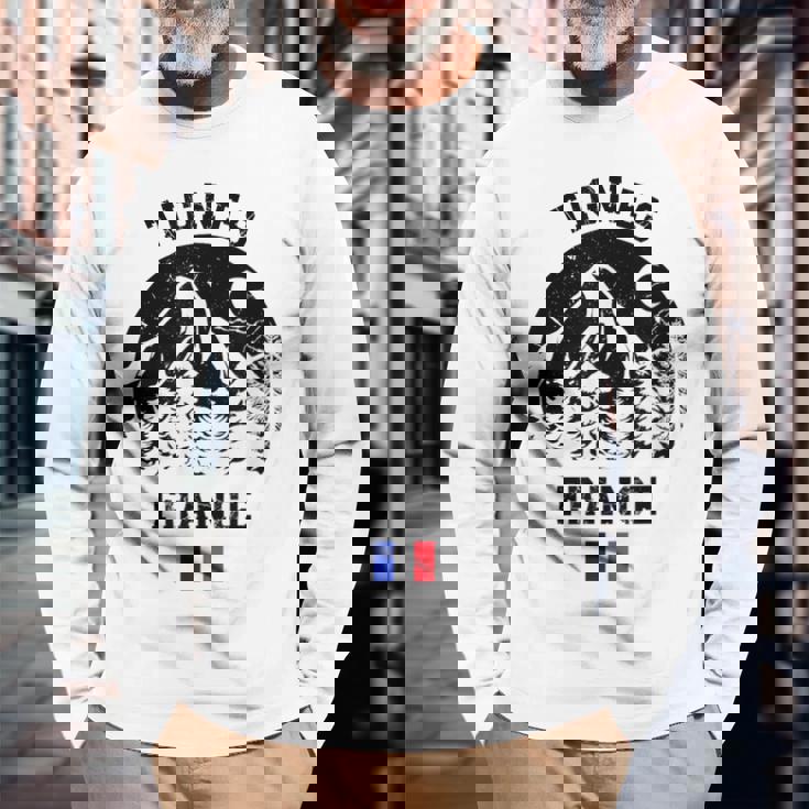 ティニュ フランス アルプス スキー場 アルペンスキー フランス国旗 長袖Tシャツ 高齢者への贈り物