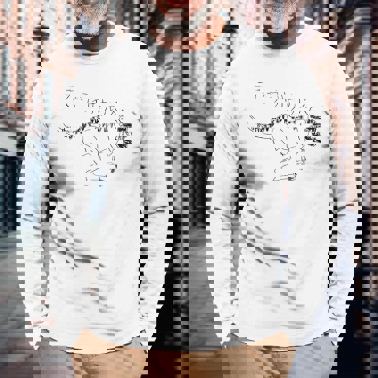 ティラノサウルス 黒線画 長袖Tシャツ 高齢者への贈り物