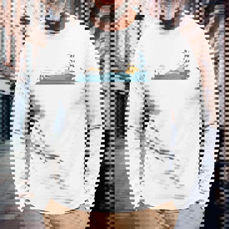 ティーカップのシルエットと黄昏のシーン 長袖tシャツ 長袖Tシャツ 高齢者への贈り物