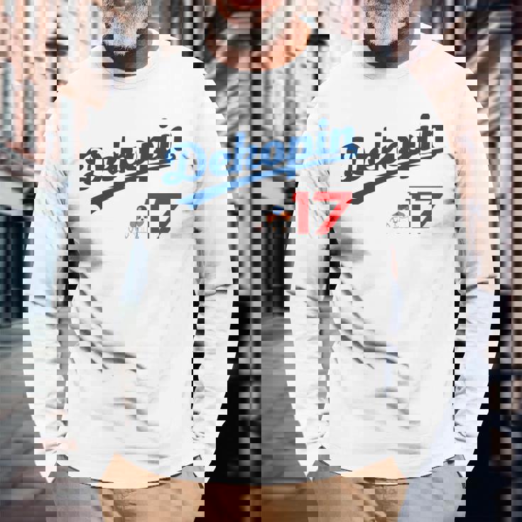 デコピン 大谷 Dekopin 愛犬 Decoy 二刀流 Decopin 野球 ユニホーム風 犬 かわいい 長袖tシャツ 長袖Tシャツ 高齢者への贈り物