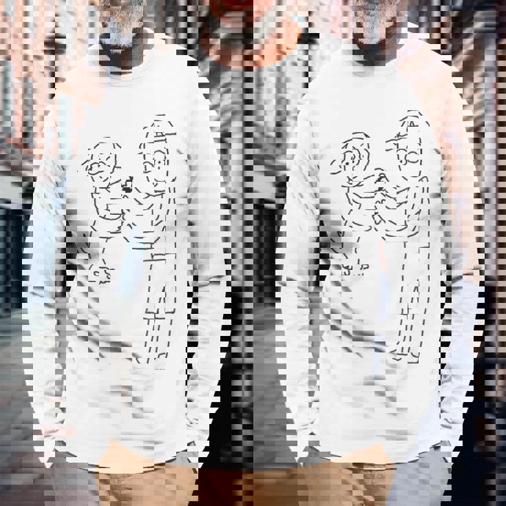 デコピンと大谷さん 手を繋ぐ 長袖Tシャツ 高齢者への贈り物