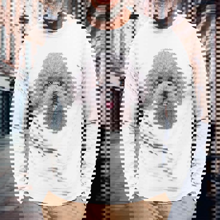 ホワイト トイプードル 犬 いぬ 顔 長袖Tシャツ 高齢者への贈り物