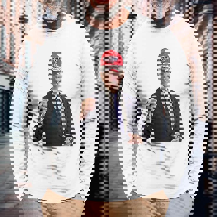 トランプの帽子をかぶったバイデンの陽気なグラフィック 長袖tシャツ 長袖Tシャツ 高齢者への贈り物