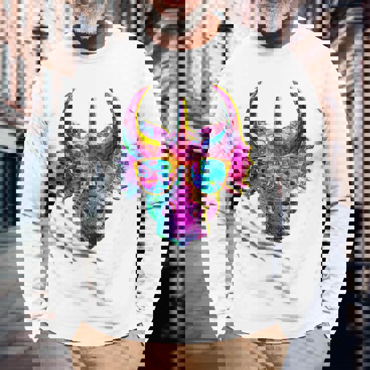 トリケラトプス 恐竜 グラフィック サングラス アートワーク トリケラトプス 長袖Tシャツ 高齢者への贈り物