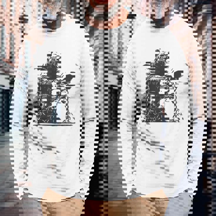 ドラマー ドラムキット クマの演奏 ドラムキット ミュージシャン 長袖Tシャツ 高齢者への贈り物