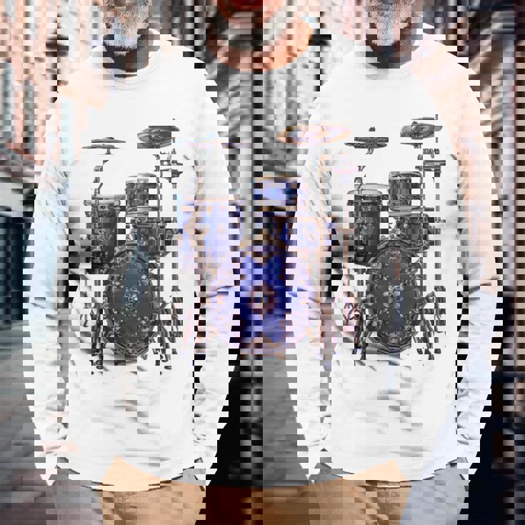 ドラム ドラマー ドラミング ドラム 長袖tシャツ 長袖Tシャツ 高齢者への贈り物