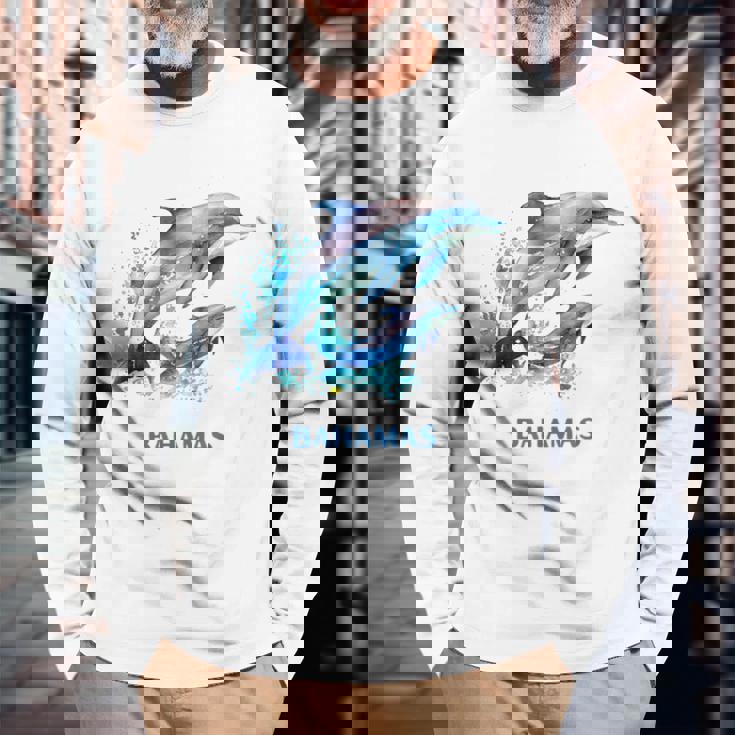 ドルフィン バケーション ヴィンテージ バハマ ビーチ デスティネーション 長袖Tシャツ 高齢者への贈り物