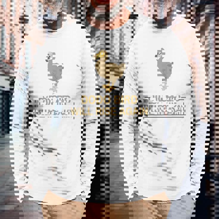 ドードー鳥は再び復活する 絶滅した飛べない鳥 長袖Tシャツ 高齢者への贈り物