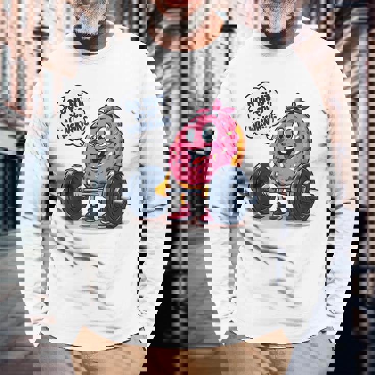 ドーナツストップワーキング ドーナツ ジム ワークアウト ウェイトリフティング 面白い 長袖Tシャツ 高齢者への贈り物