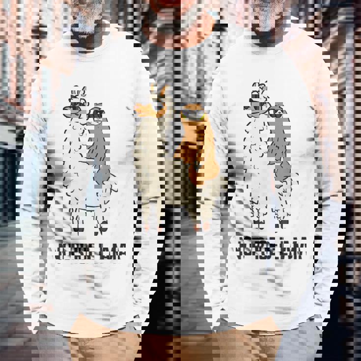 ナマケモノ乗り ラマ ノープルーラマ ラマ 長袖Tシャツ 高齢者への贈り物