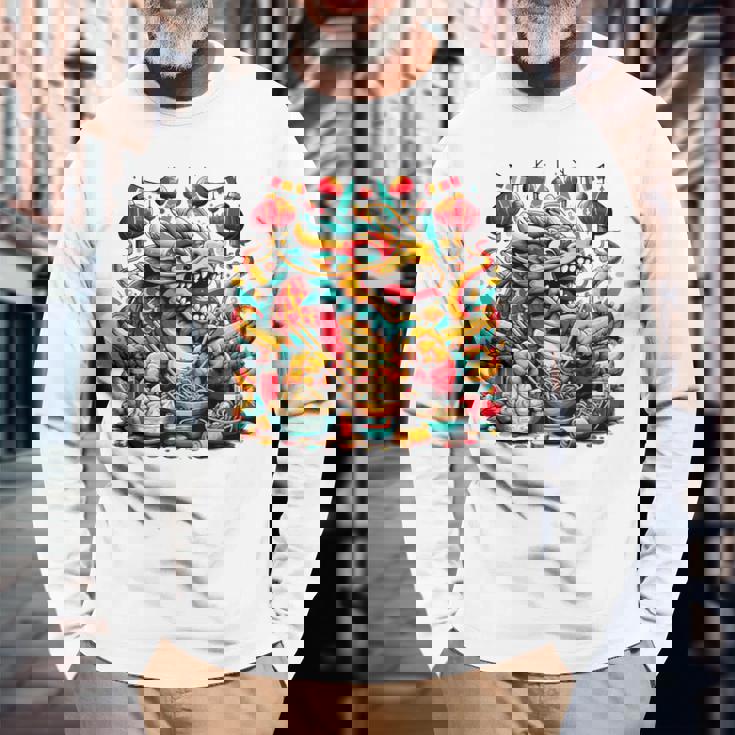 ニューイヤードラゴン ジョイフルドラゴン 旧正月のお祭り 長袖Tシャツ 高齢者への贈り物