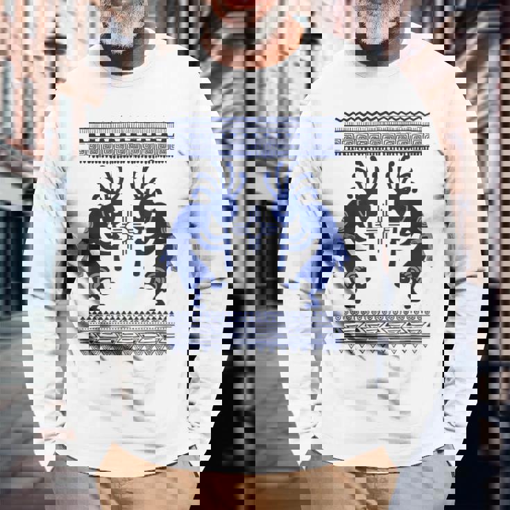 ネイティブアメリカン カルチャー ココペリ ミュージシャンボーダー 1 楽しい 長袖Tシャツ 高齢者への贈り物