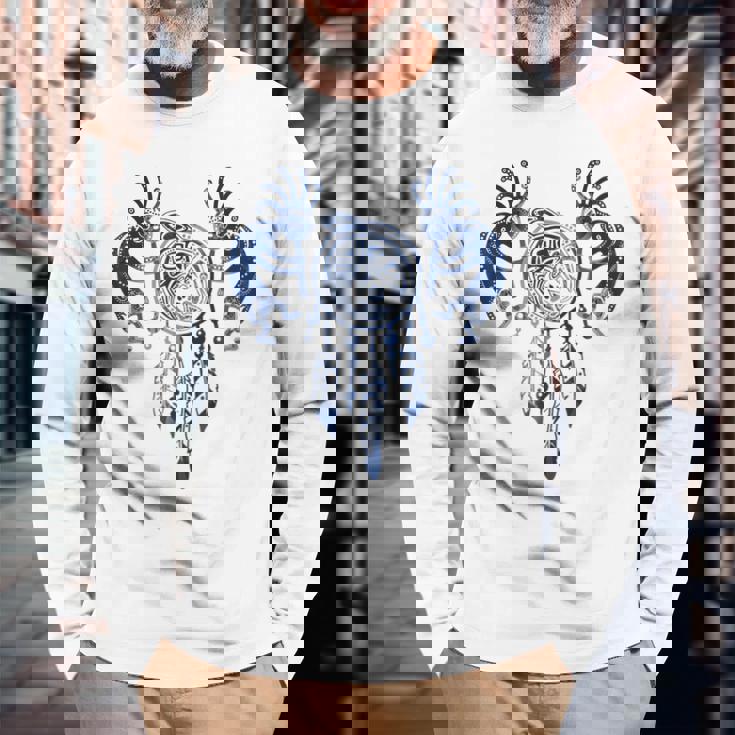 ネイティブアメリカン ココペリ クジラ ドリームキャッチャー 9 ファンファン ファン 長袖Tシャツ 高齢者への贈り物