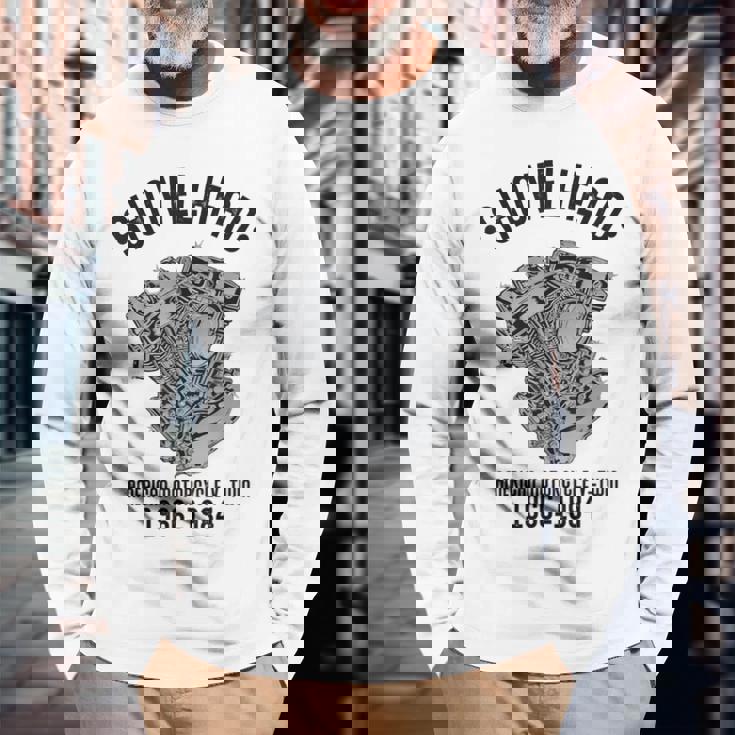 ノベルティ ショベルヘッド オートバイ愛好家 夫 おじいちゃん 長袖Tシャツ 高齢者への贈り物