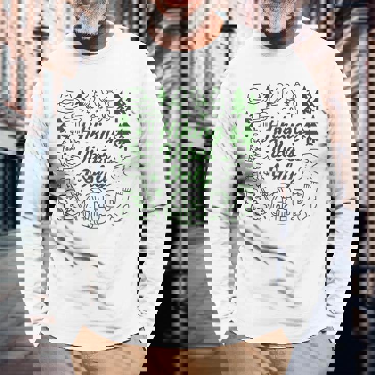 ハイキング バイブスオンリー 自然 落書き アート ミニマリスト 森林愛好家 長袖Tシャツ 高齢者への贈り物