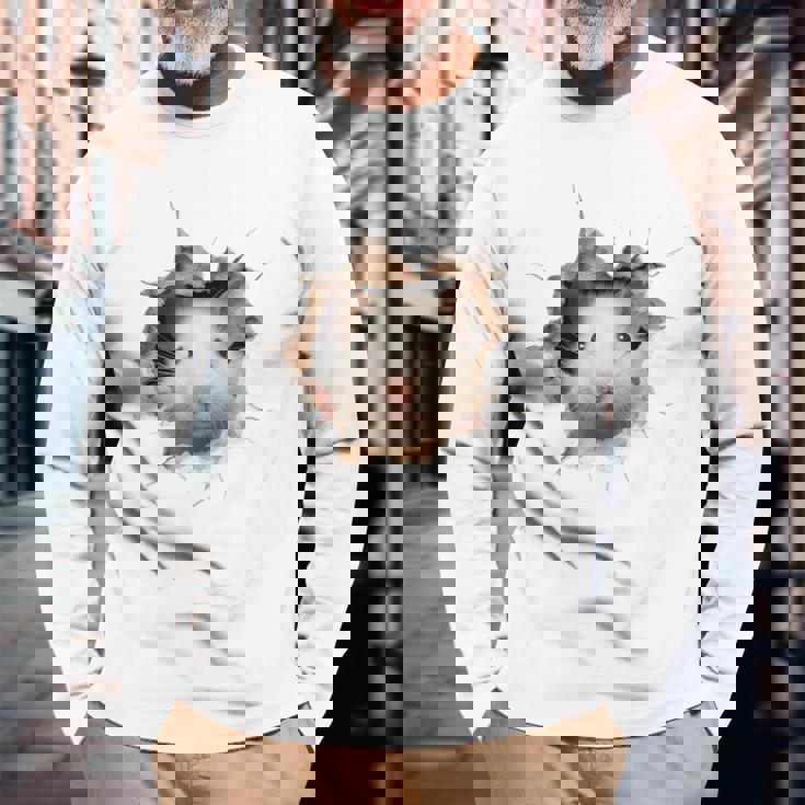 ハムスター アニマルプリント グラフィック ポートレート 顔 ハムスター 長袖Tシャツ 高齢者への贈り物