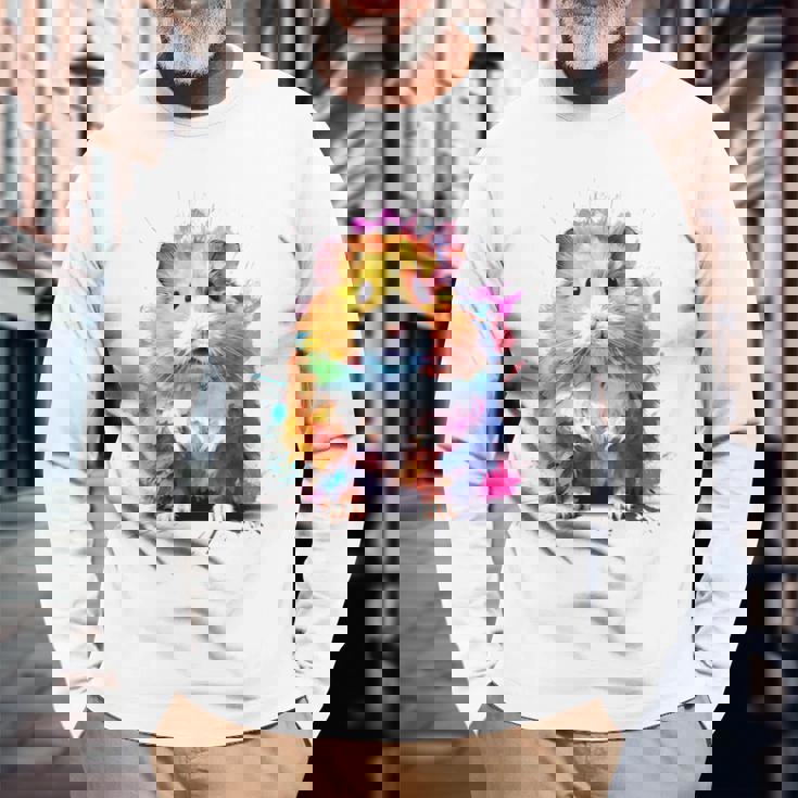 ハムスター 動物 カラフル モチーフ 抽象 アート 絵画 ハムスター 長袖Tシャツ 高齢者への贈り物