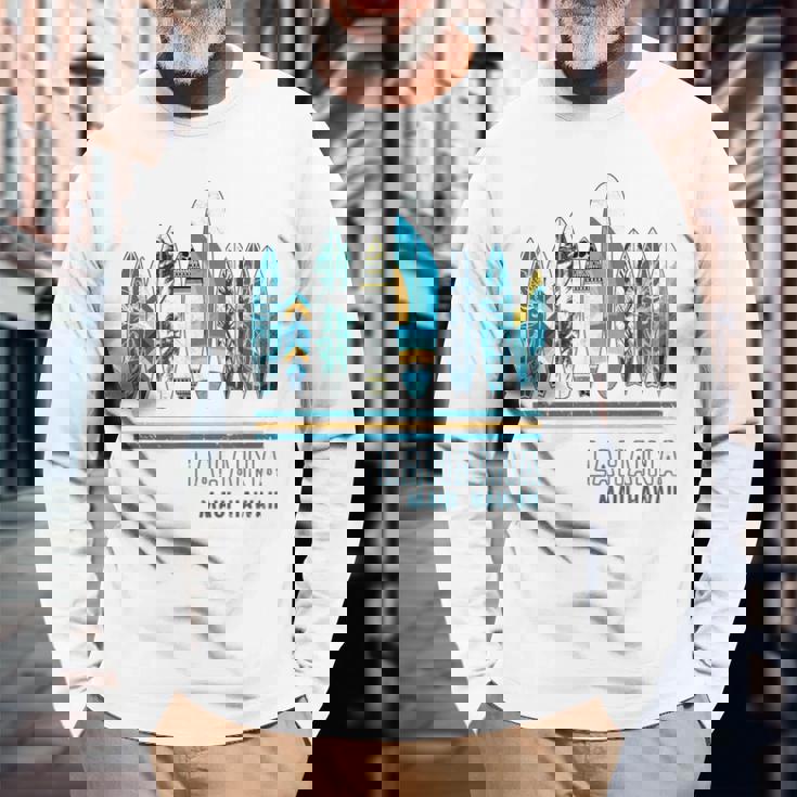 ハワイ ラハイナ マウイ サーフィン ハワイアン 長袖Tシャツ 高齢者への贈り物