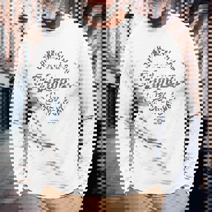 ハワイアンサーフデザインワイメアベイノースショアハワイバケーション 長袖Tシャツ 高齢者への贈り物