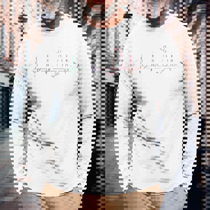 ハートビート 猫好き ねこ好き ネコ好き ハートビート猫 後ろ姿 猫の飼い主 おもしろ 可愛い ネコ 猫 ねこ 長袖tシャツ 長袖Tシャツ 高齢者への贈り物