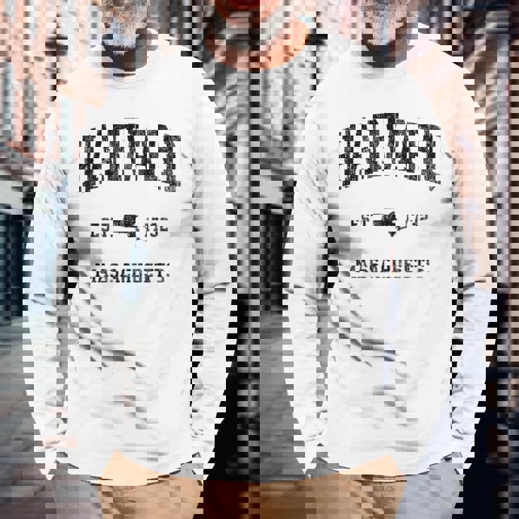 ハーバード マサチューセッツ Ma ビンテージ アスレチック ブラックスポーツデザイン 長袖Tシャツ 高齢者への贈り物