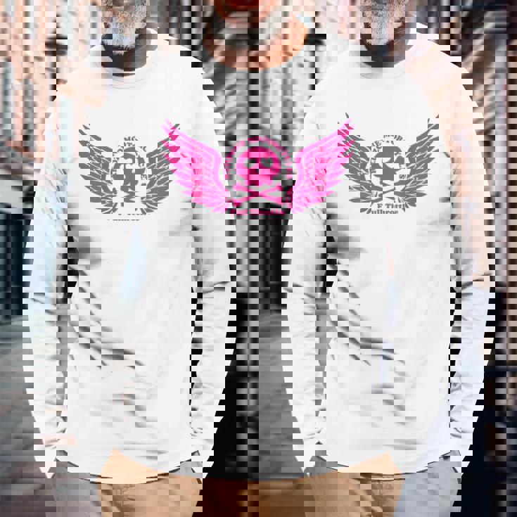 バイク おもしろ ドクロ 可愛い ハート オートバイ 羽ばたく翼 バックプリント 天使 長袖Tシャツ 高齢者への贈り物