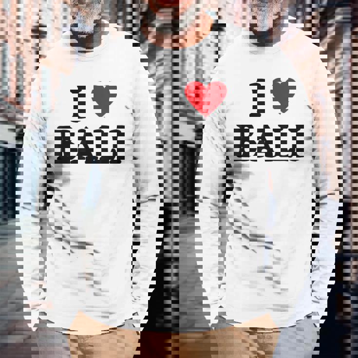 バケーションアイランドハート-ファニーアイラブバリ 長袖Tシャツ 高齢者への贈り物