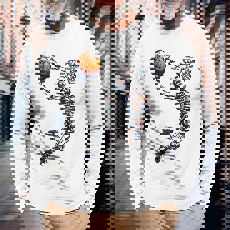 バスケットボール スケルトン ハロウィン 男性 男の子 バスケットボール ハロウィン 長袖Tシャツ 高齢者への贈り物