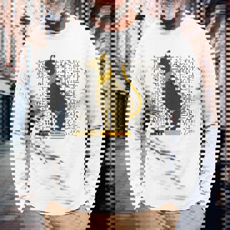 バステット 古代エジプトの猫 神 ヒエログリフ グラフィックアート愛好家 長袖Tシャツ 高齢者への贈り物