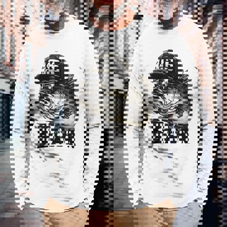 バス釣り クールなグラフィックデザイン 男性 漁師 長袖Tシャツ 高齢者への贈り物