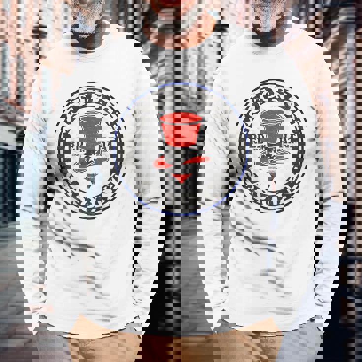 バックプリントのみ レトロ ビンテージ ガソリンスタンド レッドハット モーターオイル 長袖Tシャツ 高齢者への贈り物