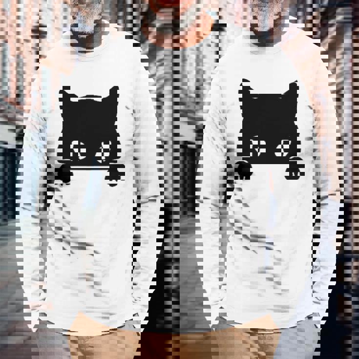 バッグの中に隠れているかわいい黒猫 猫好き 猫飼い 猫 ネコ ねこくろねこ好き 面白い サプライズ ギフト 長袖Tシャツ 高齢者への贈り物