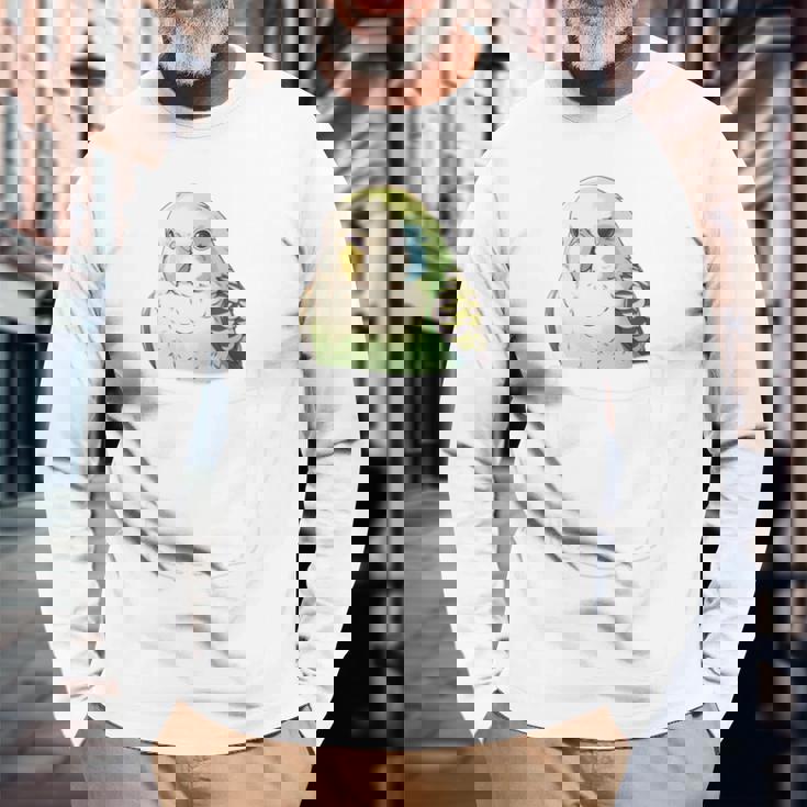 バッグの中のかわいいセキセイインコ、面白いセキセイインコ 長袖tシャツ 長袖Tシャツ 高齢者への贈り物