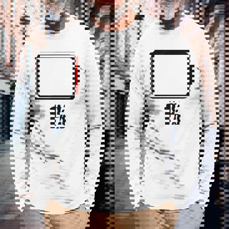 バッテリー1 1残り バッテリー切れtシャツバッテリー低 長袖Tシャツ 高齢者への贈り物